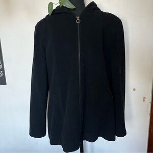 Anne Klein Classic Black Hooded Full Zip Pea Coat